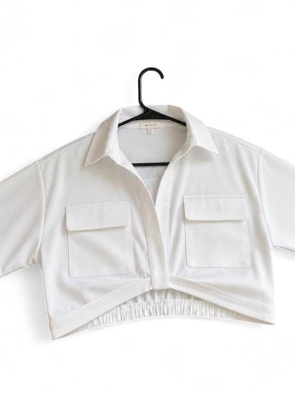 Better Be White Cropped Button-Up Pocket Top